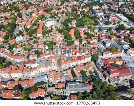 Amazing Aerial view of center of City of Plovdiv, Bulgaria
