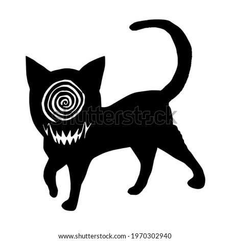 Hand Drawn Black Cat Dog Evil Teeth Sketch Doodle Illustration Flat Vector