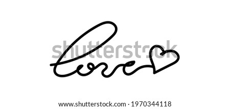 Love text, continuous line hand drawn. Vector illustration isolated on white background.