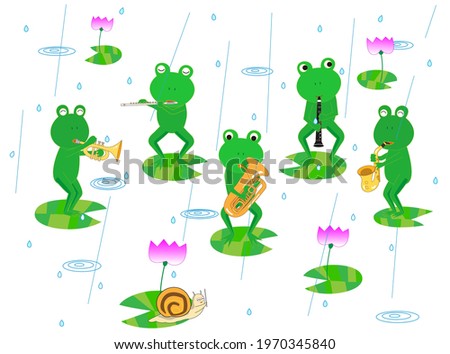 The frogs are singing and playing happily.