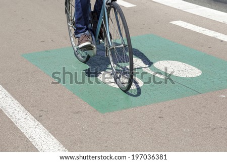Cyclist ride the bike path in Nice in France