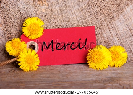 Red Tag with the French Word Merci which means Thanks