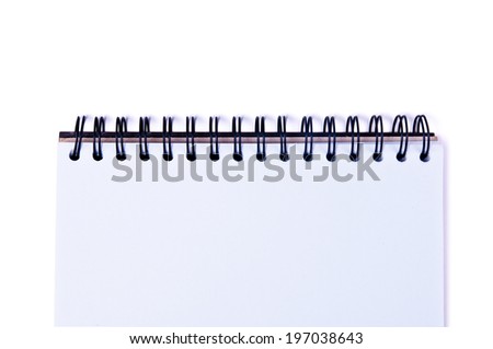 White Paper Blank Book, Notebook, Sketchbook, Textbook On a Spring Isolated on white background, Concept and Idea to write your text here.