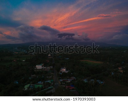 relaxing areal view of sunset over the island of the Philippines 