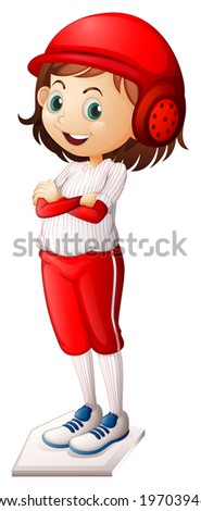 Illustration of a smiling female baseball player on a white background