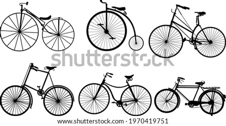 Vintage old bike Silhouette isolated on white background