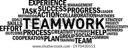 Teamwork in Typography Style, Vector Illustration for Office Wall Using Important Words and Concepts. Royalty-Free Stock Photo #1970430551