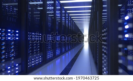 Data Center Computer Racks In Network Security Server Room Cryptocurrency Mining Royalty-Free Stock Photo #1970463725