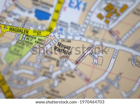 Mount Radford - Devon, United Kingdom colour atlas map town name