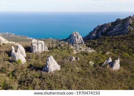 Sun temple rocks on the mountain on crimean peninsula, place of strenght and tourism