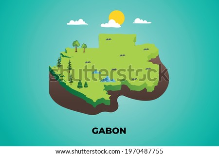 Gabon 3d isometric map with topographic details mountains, trees and soil vector illustration design