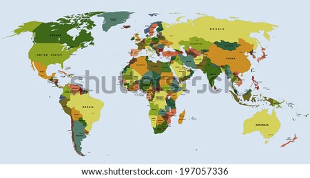 Highly detailed political World map with labeling. Vector illustration. 