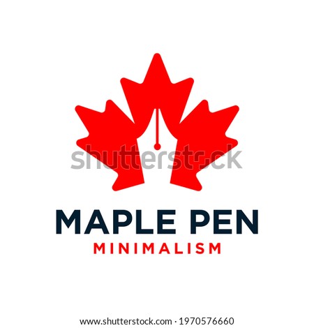 maple pen concept pen and maple leaf logo vector illustration icon design isolated background