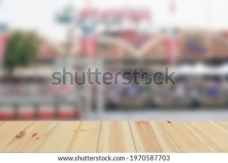 Empty Wood Plate Top Table On People Walking On The Street Background