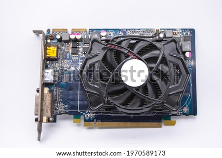 Computer Graphics card or display card and Circuits :DVI, Display port connectors Isolated on white background.