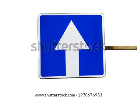 blue transport sign. blue square with a white arrow. isolated on a white background. High quality photo