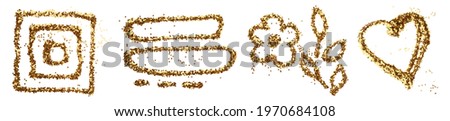 Gold glitter and bronze color glitter confetti dot blot. Abstract doodle frame on white background. Collection.