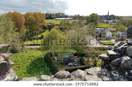 View of Termonfeckin Village taken from the top of Termonfeckin Castle ruins in County Louth, Ireland.  Royalty-Free Stock Photo #1970714882