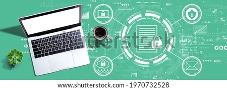 Data protection concept with a laptop computer on a desk