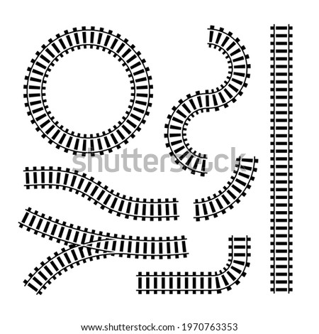 Railway train track vector route. Rail pattern round circular curve railroad path icon Royalty-Free Stock Photo #1970763353