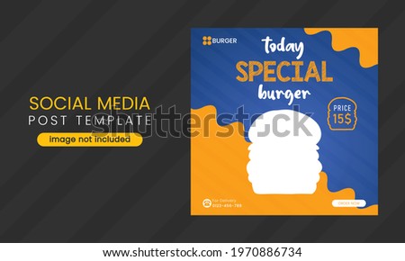 Editable burger social media post template, Fast food social media template for restaurant, burger banner or poster, junk food. Super Delicious Burger Flyer Design, Free Delivery