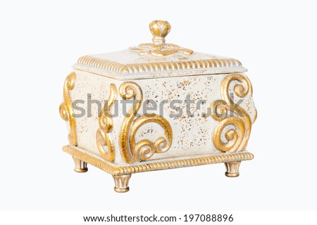 Golden Antique box Isolated on White Background Royalty-Free Stock Photo #197088896