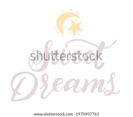 Sweet dreams text, calligraphic vector inscription. Unique hand lettering for the design of your jewelry, T shirts, print, label, icon, tag.