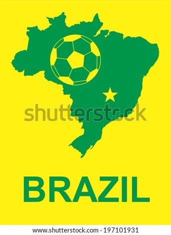 Brazil map, Brasilia and football ball - vector