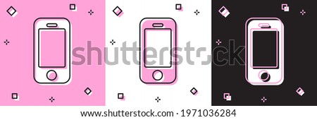 Set Smartphone, mobile phone icon isolated on pink and white, black background.  Vector