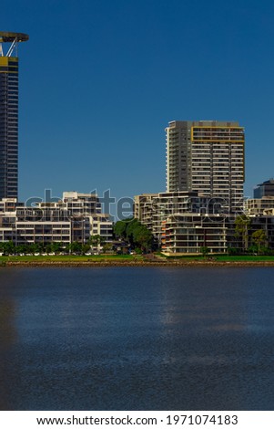 Residential apartment buildings on Sydney Parramatta River NSW Australia 