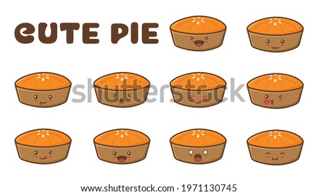 set, pumpkin pie cartoon illustrations with different facial expressions