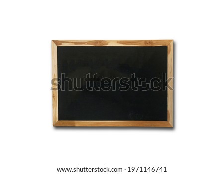 Empty blank blackboard texture with wooden brown frame isolated on white background. add for message on space.wallpaper and copy space