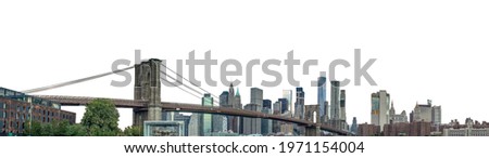 The Brooklyn Bridge and Manhattan skyline (New York, USA) isolated on white background Royalty-Free Stock Photo #1971154004