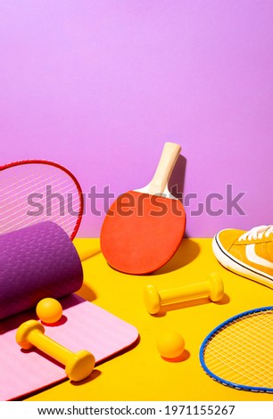 Sports activity equipment concept, fitness banner, or template with copy space for a text Royalty-Free Stock Photo #1971155267
