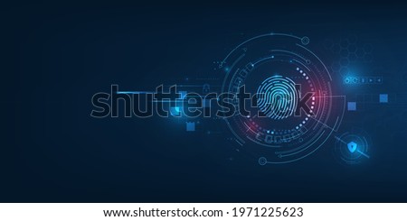 vector abstract security system concept with fingerprint on technology background. Royalty-Free Stock Photo #1971225623