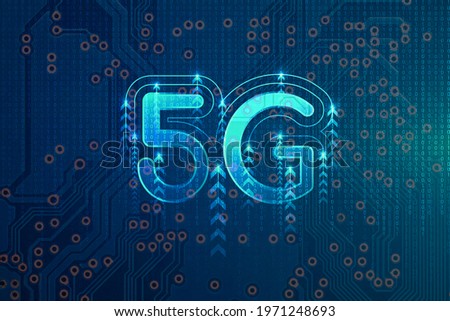 5G network wireless internet, High-speed mobile Internet, Wi-fi connection. Hi-tech digital technology concept. Binary code abstract technology background