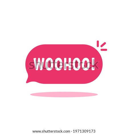 pink message icon, woohoo popup bubble. flat cartoon style trend modern simple woohoo logotype graphic art design element isolated on white. concept of surprise reaction or woo hoo text in bubble Royalty-Free Stock Photo #1971309173