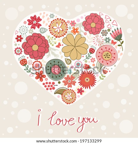 Beautiful greeting card with floral heart