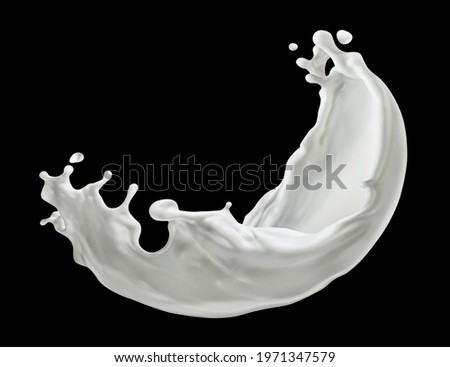 Milk splash isolated on black background close up Royalty-Free Stock Photo #1971347579