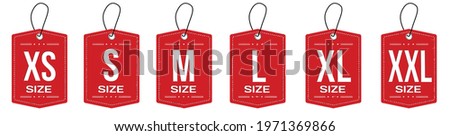 Collection of clothing size labels or price tags on white background, vector illustration