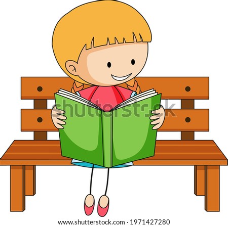 Cute girl reading book doodle cartoon character illustration