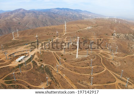 Elegant white wind turbines in the California dessert