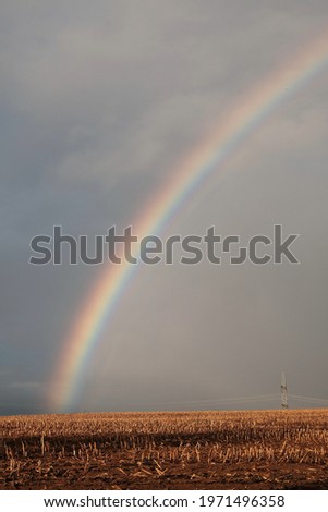 A vertical shot of a beautiful rainbow on the rainy sky background