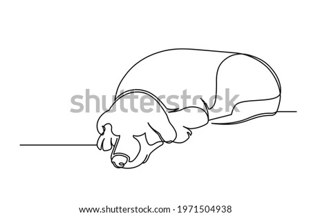 Sleeping dog continuous line. Cute dog isolated on white background. Vector illustration