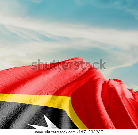 East Timor (Timor-Leste) waving flag in the sky.