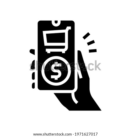 online buying phone app glyph icon vector. online buying phone app sign. isolated contour symbol black illustration