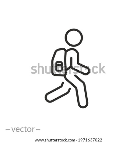man with backpack, icon, activity hiking, walk human, journey outdoor concept, thin line symbol on white background - editable stroke vector eps10 Royalty-Free Stock Photo #1971637022