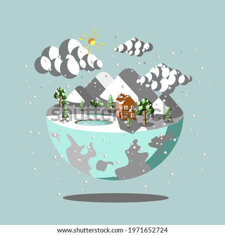 Earth illustration with winter natural landscape