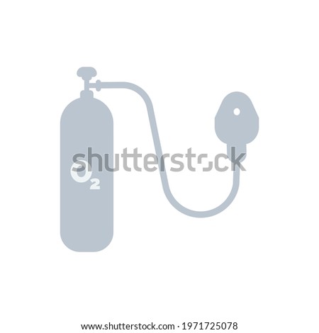 Ash color Oxygen cylinder medical equipment with mask vector illustration, oxygen tank, cylinder, oxygen, O2, Medical equipment, Hospital, doctor, mask.