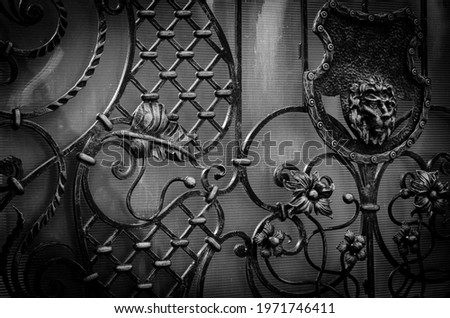 Beautiful decorative forged elements of a metal gate. Modern trends of wrought iron gates